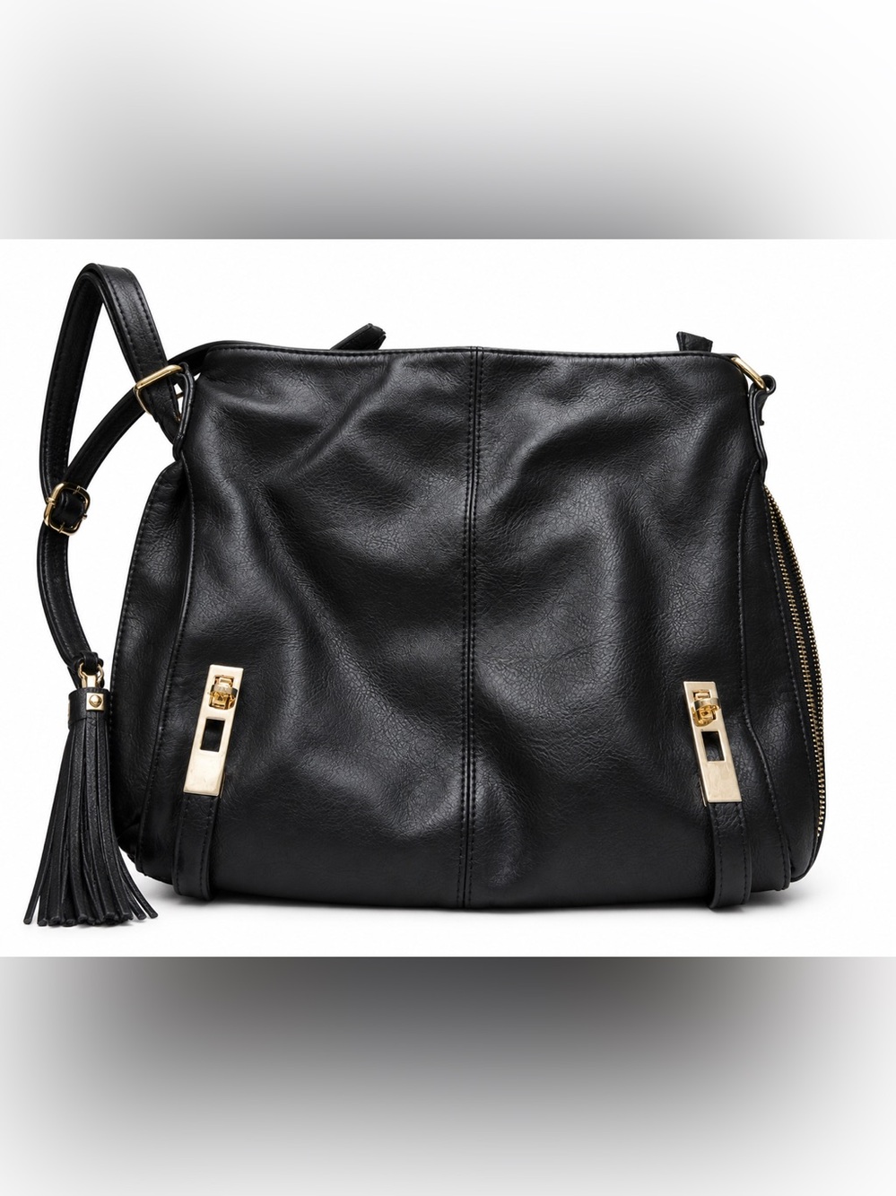 MMS Design Studio Black Crossbody Bag with Gold Hardware